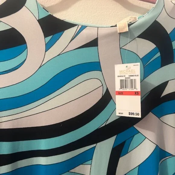 Michael Kors Abstract Geometric Retro Print Shades of Blue Stretch MiniDress NWT - Picture 5 of 16